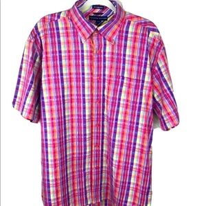 Tommy Hilfiger Mens Multicolor Plaid Shirt Sz L Short Sleeve